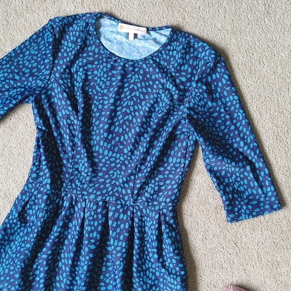 EUC Jude Connally Blue Dotted Print Fit and Flare Dress - Picture 2 of 5